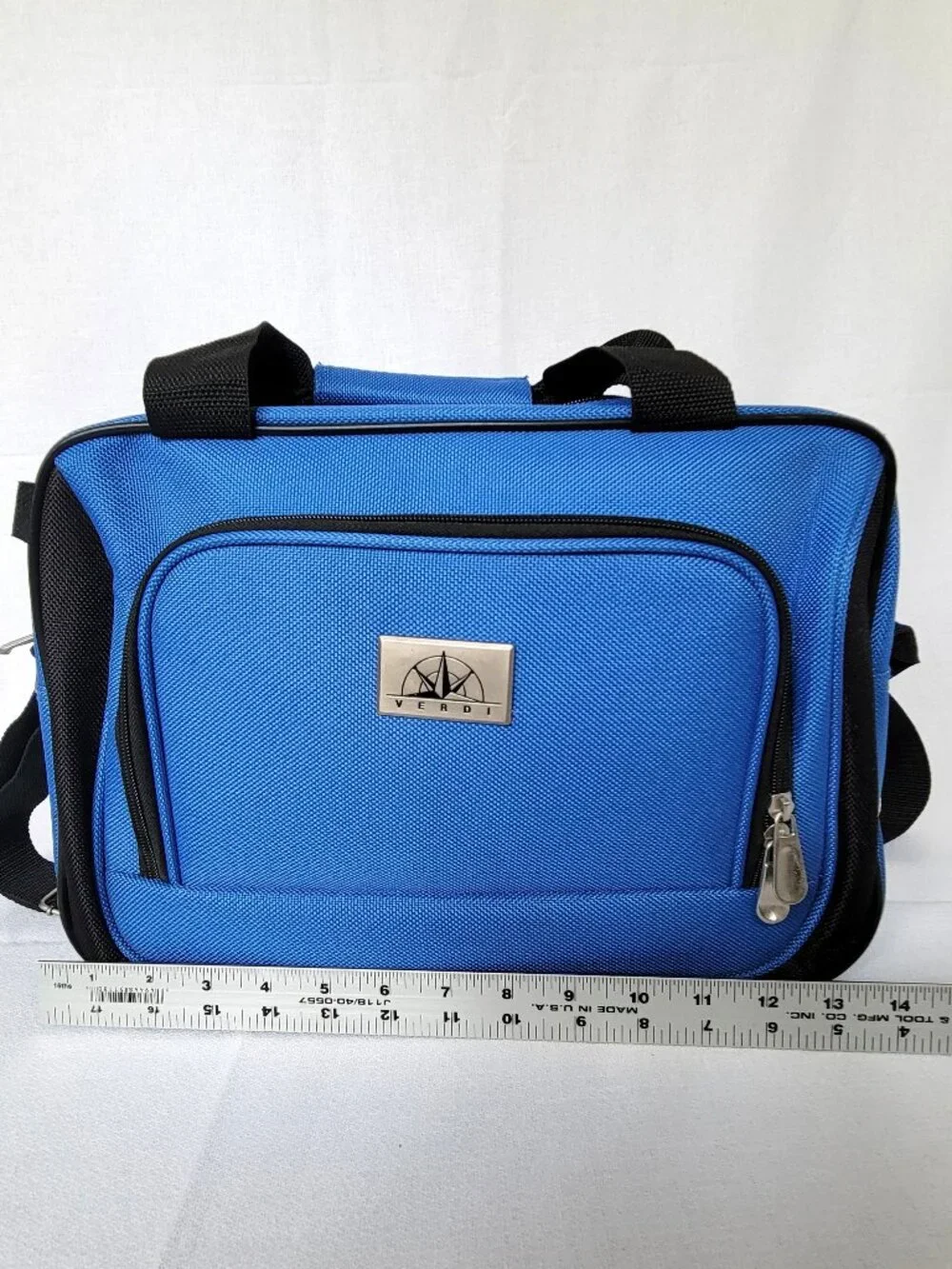 Vintage Verdi Blue Canvas Travel Duffel Bag Small Gym Carry On Tote